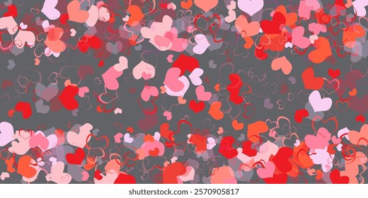 Flower petal in shape of heart confetti for Women's Day Red and pink folded paper hearts isolated on white, Valentines Day vector background