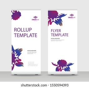 Flower petals Abstract Shapes Modern Exhibition Advertising Trend Business Roll Up Banner Stand Poster Brochure flat design template creative concept. Flowers on white background Roll Up EPS