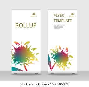 Flower petals Abstract Shapes Modern Exhibition Advertising Trend Business Roll Up Banner Stand Poster Brochure flat design template creative concept. Flowers on white background Roll Up EPS