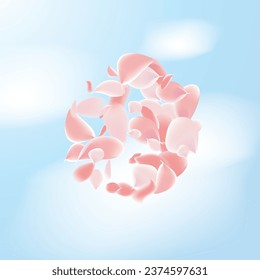 Flower Petals Background. Pink Falling Roses. Flying Sakura Petals. Spring Blowing Wind with Cherry Blossoms. Wedding and Anniversary Card. 8 March Poster.