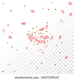 Flower Petals Background. Pink Falling Roses. Flying Sakura Petals. Spring Blowing Wind with Cherry Blossoms. Wedding and Anniversary Card. 8 March Poster.