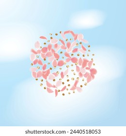 Flower Petals Background. Pink Falling Roses. Flying Sakura Petals. Spring Blowing Wind with Cherry Blossoms. Wedding and Anniversary Card. 8 March Poster.