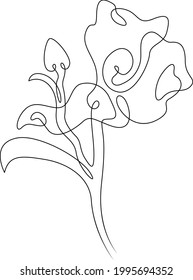 Flower petals bud. One continuous line.Opened flower logo. One continuous drawing line logo isolated minimal illustration.