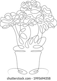 Flower petals bud. One continuous line.Flower bouquet logo in a vase pot.  One continuous drawing line logo isolated minimal illustration.