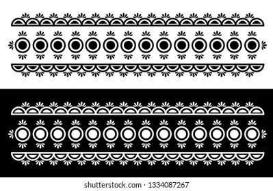 Flower petals, Circles and Lines - Indian Traditional and Cultural Border design Rangoli, Alpona, Kolam or Paisley vector line art with dark and white background