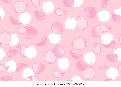 Flower petals flying seamless pattern. Hand drawn and watercolor brushes 3d petals fly in air. Blossom Sakura or cherry. Spring. Vector illustration