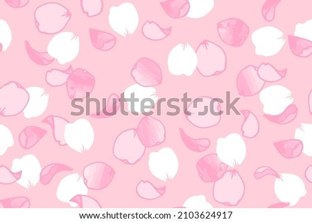 Flower petals flying seamless pattern. Hand drawn and watercolor brushes 3d petals fly in air. Blossom Sakura or cherry. Spring. Vector illustration