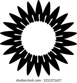 Flower, petals, leaves, Black filled design element, botanical shape. Isolated vector illustration, transparent background. Asset for art brush, stamp, pattern, cards or mark making.
