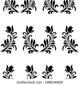 Flower petals with Leaves - Indian Traditional and Cultural Rangoli, Alpona, Kolam or Paisley vector line art is in Seamless Pattern