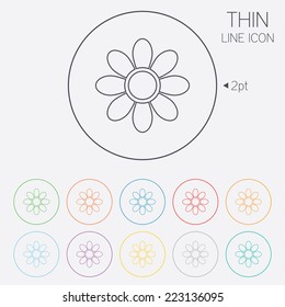 Flower with petals sign icon. Blossom symbol. Thin line circle web icons with outline. Vector