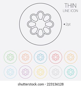 Flower with petals sign icon. Blossom symbol. Thin line circle web icons with outline. Vector
