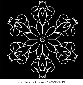 Flower Petals surrounded by other flowers of Rangoli or Paisley vector Art with Dark background - Vector 