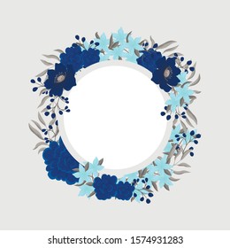 Flower picture frame - blue circle frame with flowers