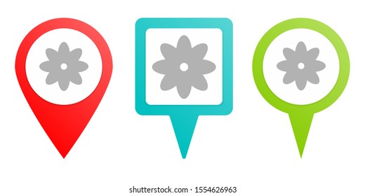Flower pin icon. Multicolor pin vector icon