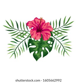 flower of pink color with branches and leafs vector illustration design