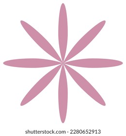 Flower, pink color flat style simple eight petals floral object design. Vector illustration clip art isolated on white background.