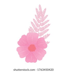 flower pink color pastel with branch and leaves , nature concept vector illustration design