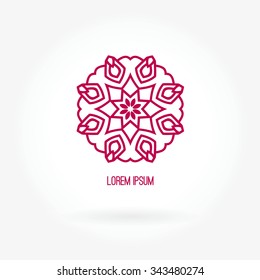 Flower pink logo. The circular logo. Logo with rose. Logo of the flower. Stylized flower logo. Simple logo. The brand name, emblem, logo. Mandala Logo boutique. Vintage. Islam, Arabic, Indian, ottoman