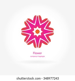 Flower pink logo. The circular logo. Logo with rose. Logo of the flower. Stylized flower logo. Simple logo. The brand name, emblem, logo. Mandala Logo boutique. Vintage. Islam, Arabic, Indian, ottoman