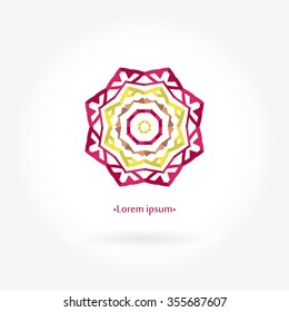 Flower pink logo. The circular logo. Logo with rose. Logo of the flower. Stylized flower logo. Simple logo. The brand name, emblem, logo. Mandala Logo boutique. Vintage. Islam, Arabic, Indian, ottoman