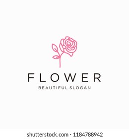 Flower pink logo simple line art  vector template
