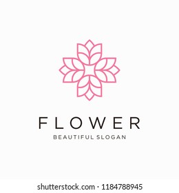 Flower pink logo simple line art  vector template