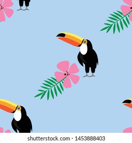 Flower pink toucan pattern. Cartoon illustration of flower pink toucan vector pattern for web design