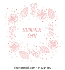 Flower pink and white vector cute frame. Photo frame with cute abstract flowers.