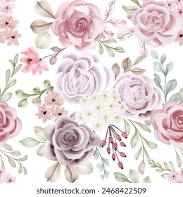 Flower pink white watercolor seamless pattern with transparent background