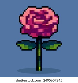 flower pixel art. rose elements logo collection. 8-bit. Game development, mobile app. Isolated vector illustration. 