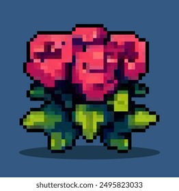 flower pixel art. tree elements logo collection. 8-bit. Game development, mobile app. Isolated vector illustration.