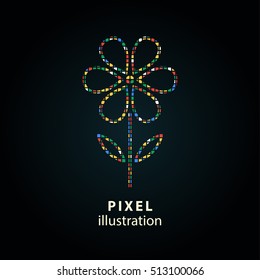 Flower - pixel icon. Vector Illustration. Design logo element. Isolated on black background. It is easy to change to any color.