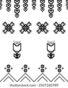 Flower pixel pattern, continuous fabric pattern vector