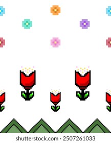 Flower pixel pattern, continuous fabric pattern vector