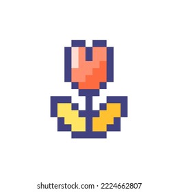 Icono de ui de color RGB pixelado de flores. Tienda de flores. Florística minorista. Mercado en línea. Elemento gráfico de 8 bits rellenado simplista. Diseño de estilo retro para arcade, videojuegos. Imagen editable con vector aislado