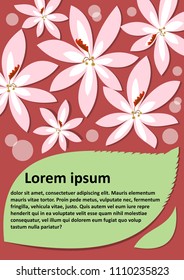 Flower placard template with green leaf, place for own text. Flyer, poster, leaflet template design