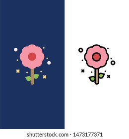 Flower, Plant, Easter, Holiday  Icons. Flat and Line Filled Icon Set Vector Blue Background
