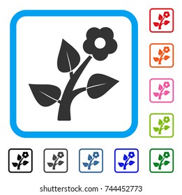 Flower Plant icon. Flat gray iconic symbol in a blue rounded rectangular frame. Black, gray, green, blue, red, orange color versions of Flower Plant vector. Designed for web and app interfaces.