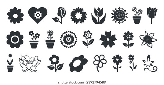 Flower and flower plant icon set nature collection isolated on transparent background.
