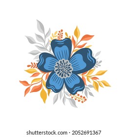 Flower plant leaf abstract stylization.Flat floral bloom elegant design isolated in white background.Vector illustration.