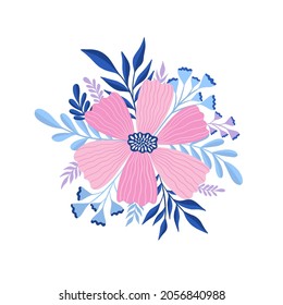 Flower plant leaf abstract stylization.Flat floral bloom elegant design isolated in white background.Vector illustration.