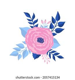 Flower plant leaf abstract stylization.Flat floral bloom elegant design isolated in white background.Vector illustration.