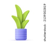 Flower, plant with leaves in pot. Gardening concept. 3d vector icon. Cartoon minimal style.