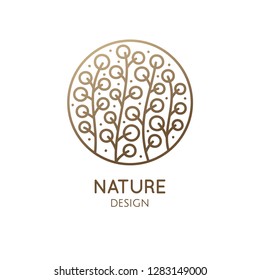 Flower plant logo template. Vector abstract emblem floral tree. Simple minimal badge for design of natural products, flower shop, cosmetics and ecology concepts, health, spa and yoga Center.