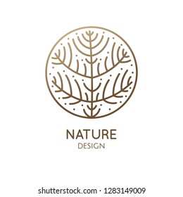 Flower plant logo template. Vector abstract emblem floral tree. Simple minimal badge for design of natural products, flower shop, cosmetics and ecology concepts, health, spa and yoga Center.