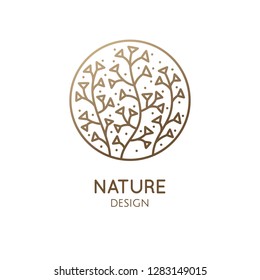 Flower plant logo template. Vector abstract emblem floral tree. Simple minimal badge for design of natural products, flower shop, cosmetics and ecology concepts, health, spa and yoga Center.