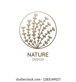 Flower plant logo template. Vector abstract emblem floral tree. Simple minimal badge for design of natural products, flower shop, cosmetics and ecology concepts, health, spa and yoga Center.