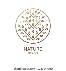 Flower Plant Logo Template. Vector Abstract Emblem Floral Tree. Simple Minimal Badge For Design Of Natural Products, Flower Shop, Cosmetics And Ecology Concepts, Health, Spa And Yoga Center.