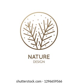 Flower plant logo. Vector abstract emblem of flower bush, herb. Simple minimal badge for design of natural products, flower shop, cosmetics and ecology concepts, health, spa and yoga Center.