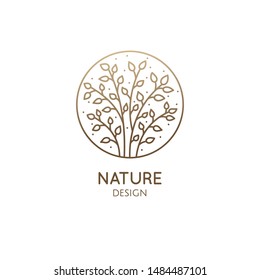 Flower plant logo. Vector abstract emblem of flower bush, herb. Simple minimal badge for design of natural products, flower shop, cosmetics and ecology concepts, health, spa and yoga Center.